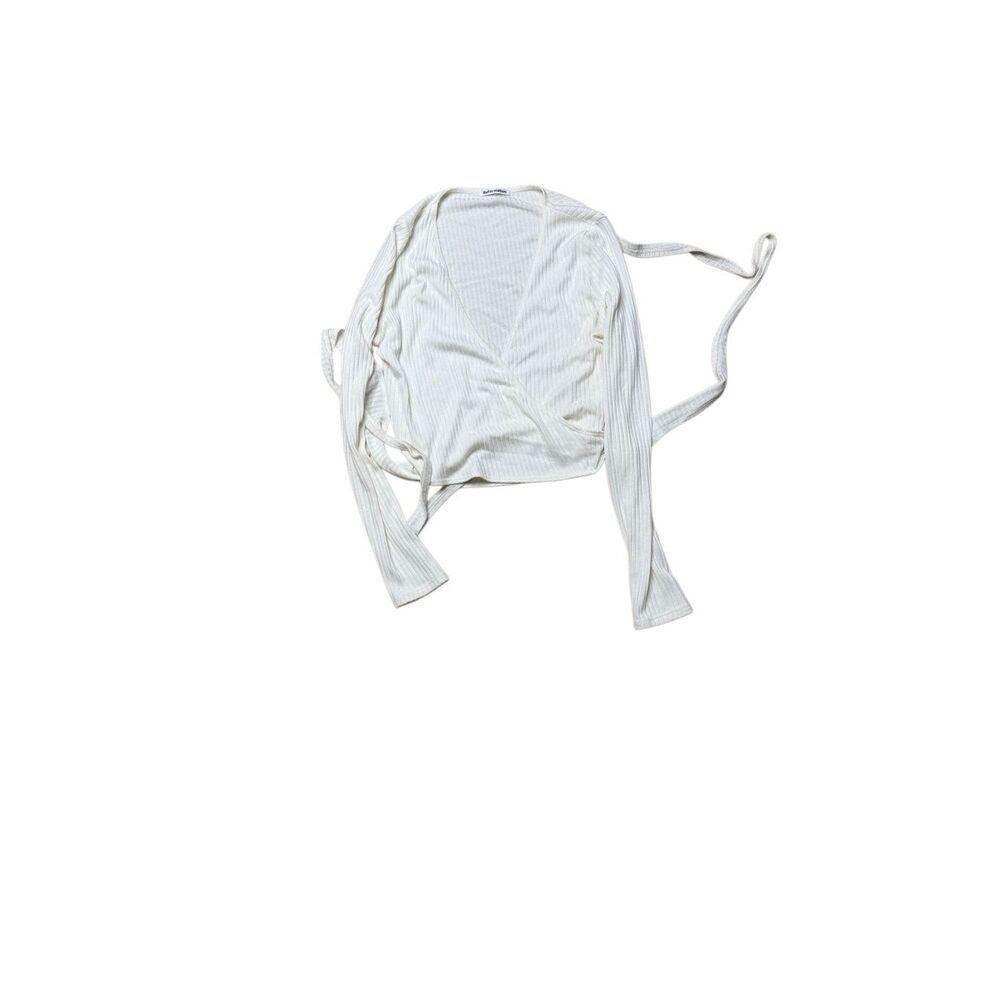 Reformation Petals Wrap Ribbed Knit Long Sleeve Top Blouse White Large - Picture 4 of 8